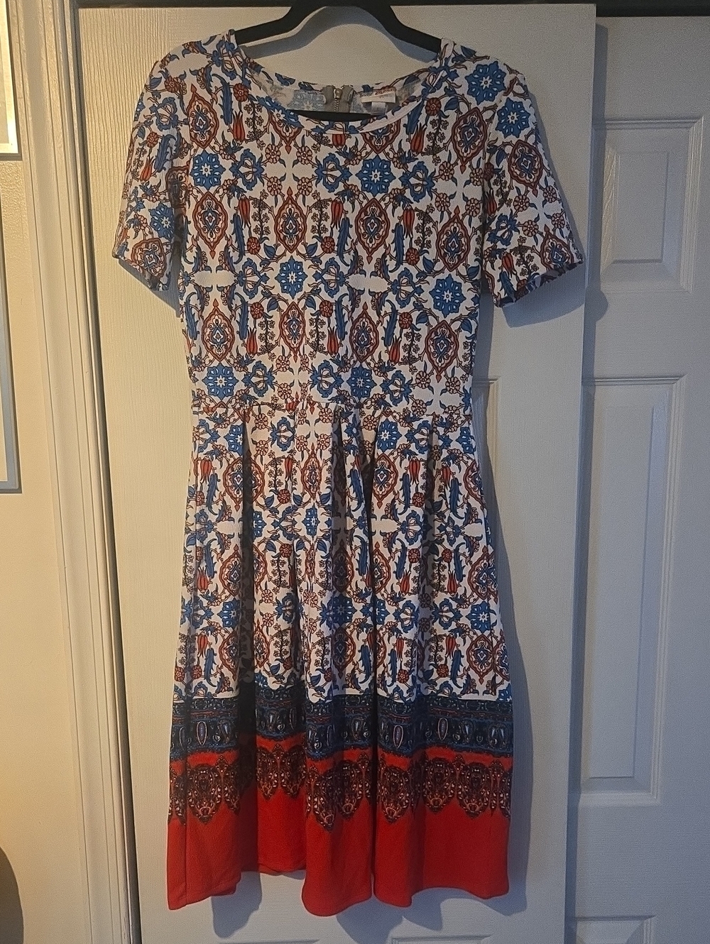 LuLaRoe White Dress with Blue and Red Floral Pattern